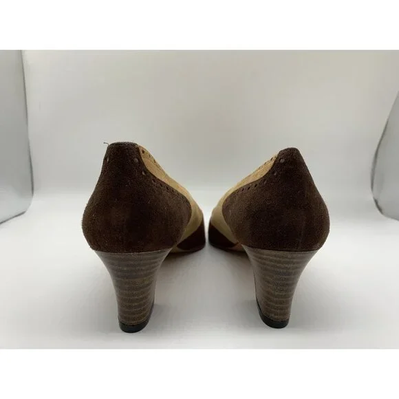 YANKO Womens Two Tone Brown Suede Oxford Pump Made in Spain Classic 7.5 M US - Picture 4 of 7